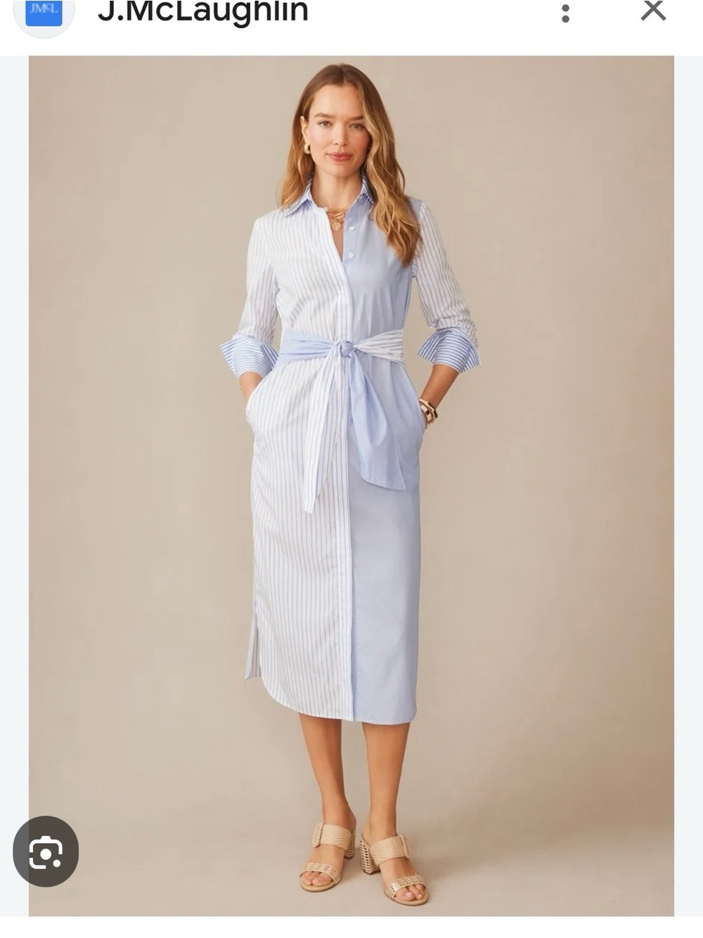 J. McLaughlin Orla dress blue & White Striped Shirtdress with Tie waist
